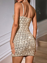 Gold Sequin Spaghetti Bodycon Party Dress
